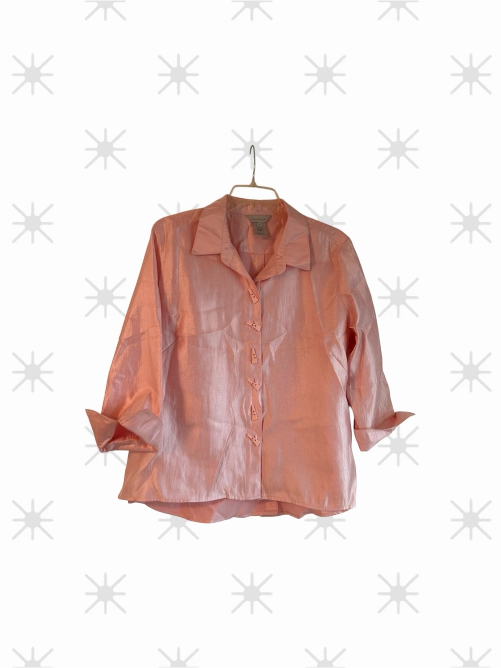 Multiples light pink button-down satin look blouse Size PL